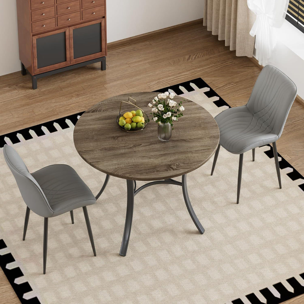 VECELO 3-Piece Dining Table Set, Round Tabletop with Chairs, Grey