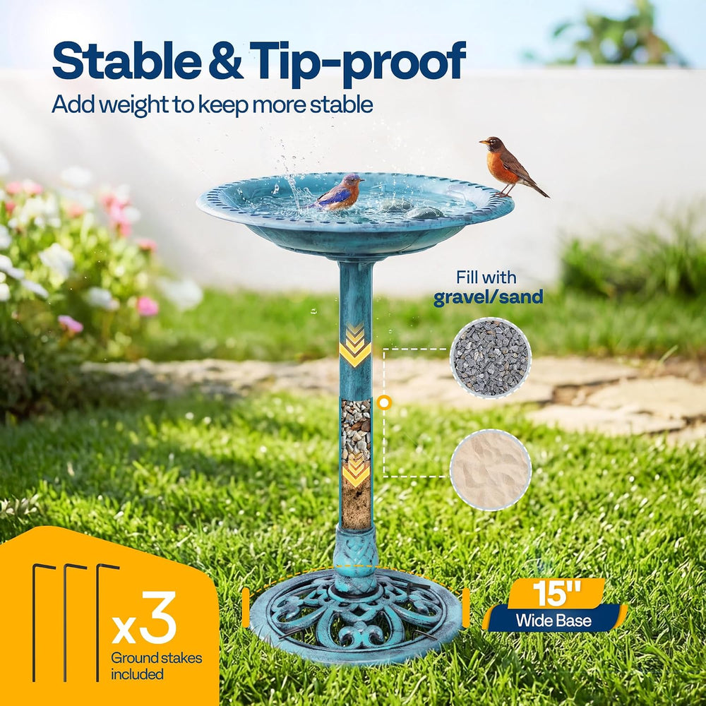 VIVOHOME Bird Bath for Outside, Polyresin Pedestal Birdbath, Blue
