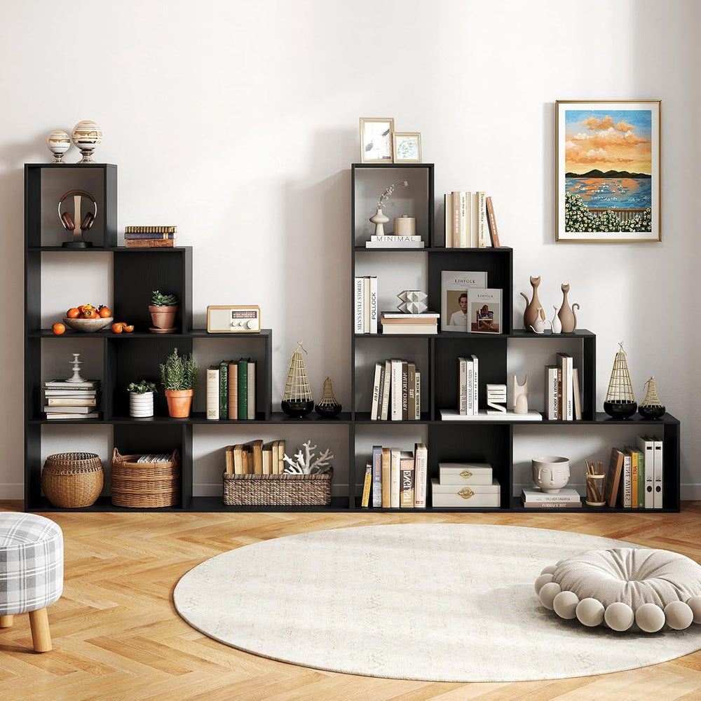 Tangkula 4-Tier Stepped Bookshelf, Freestanding 6 Cubes Ladder Bookcase with ...