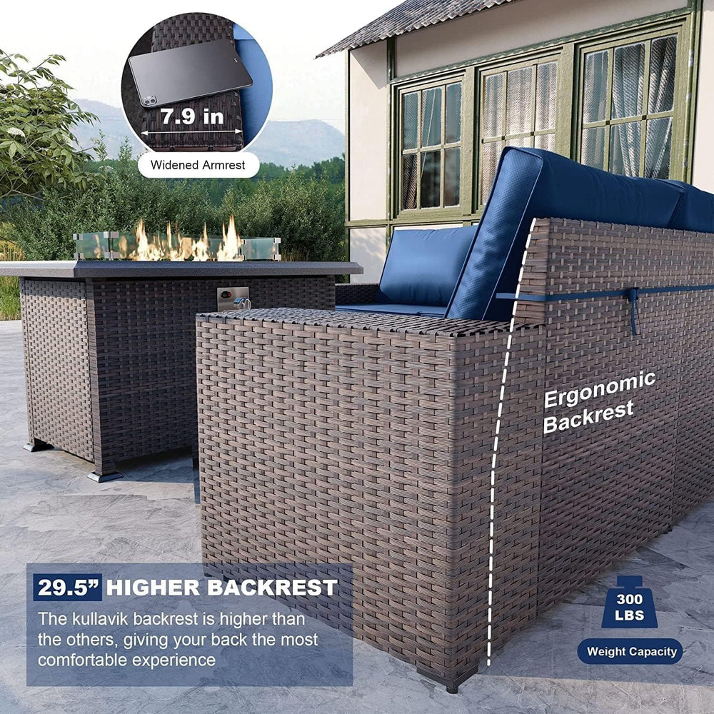 Kullavik 10 Piece Outdoor Patio Furniture Set with Fire Pit & Swivel Chairs