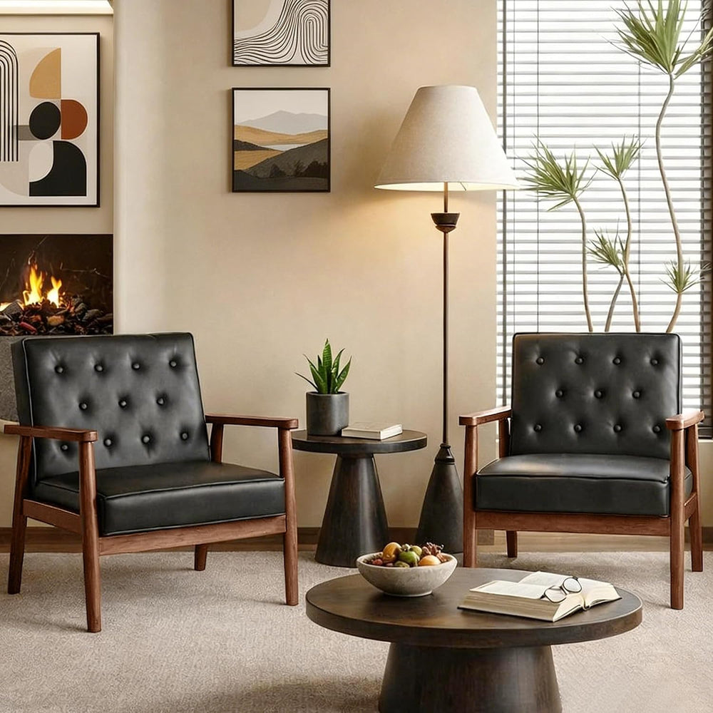 Waiting Room Accent Chairs Set of 2, Black Leather ArmChairs, Office Guest | ...
