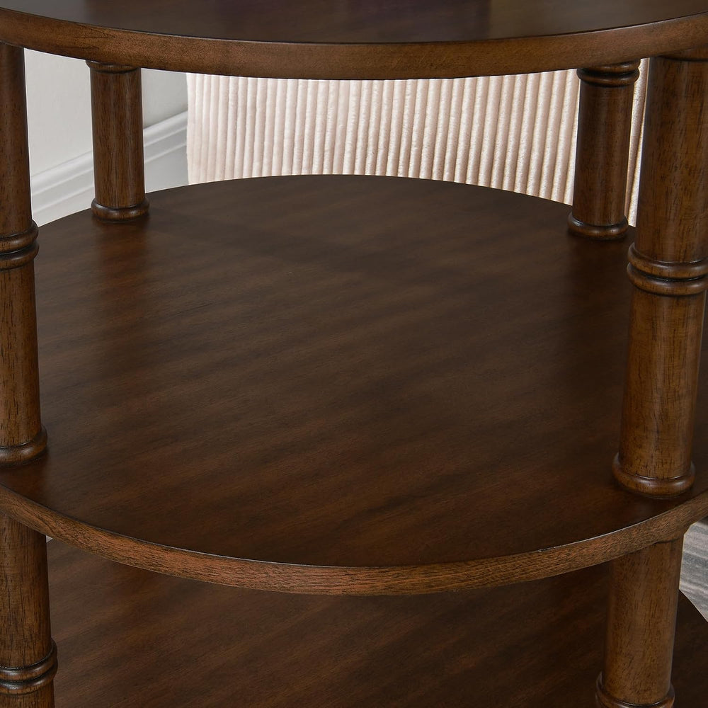 Round End Table with Storage Shelf, 19.7" High Sofa Side Table- with Bam...