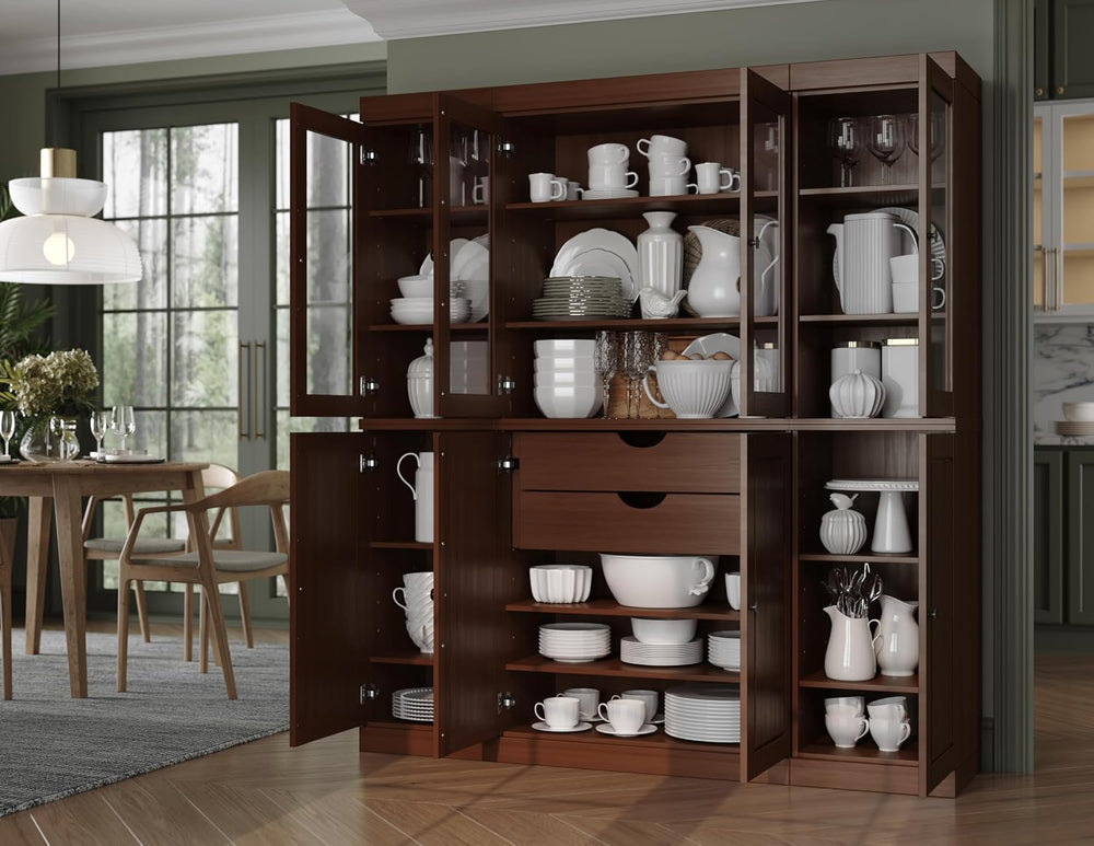 Palace Imports 100% Solid Wood Kitchen Pantry with 2-Drawer Kit, Mocha, 65&qu...