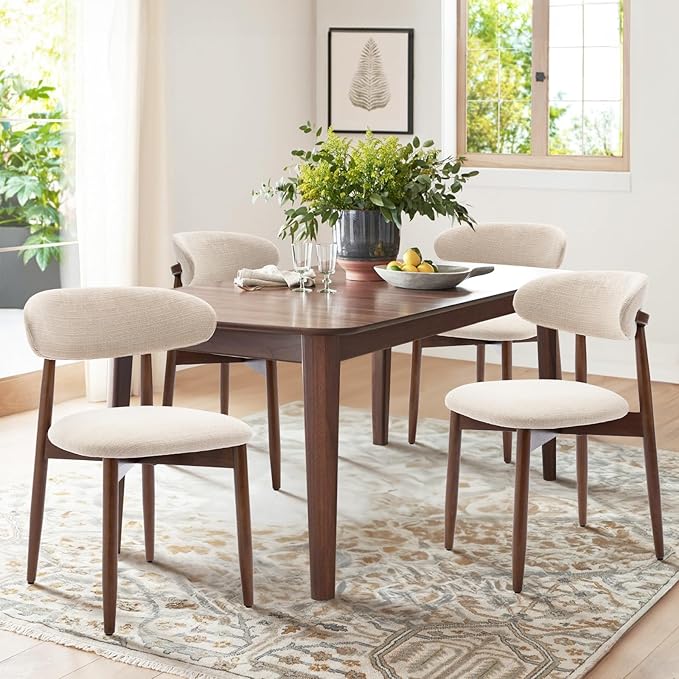 COLAMY Wooden Dining Chairs Set of 4, Modern Fabric Upholstered Kitchen Side ...