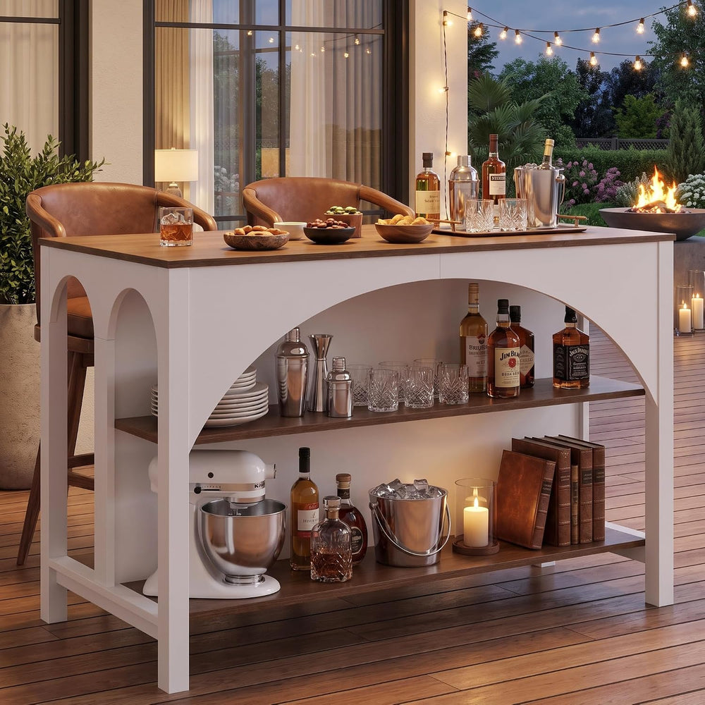 Tribesigns 55" Kitchen Island with 2-Tier Shelves and Seating | Wood Sta...