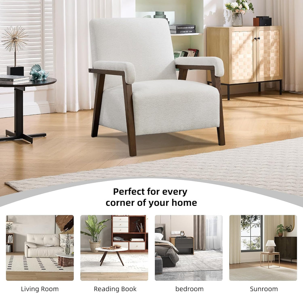 CANMOV Mid Century Modern Accent Chair, Upholstered Reading Armchair with Sol...