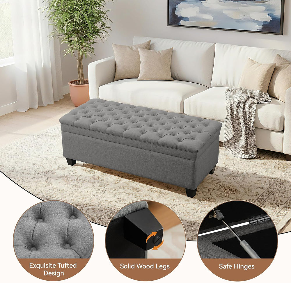 50" Storage Ottoman Bench, Rectangular End of Storage Bench, Upholstered...
