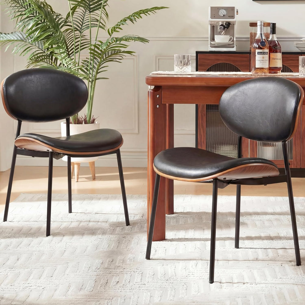 BedsPick Mid-Century Modern Dining Chairs Set of 2, PU Leather Upholstered Di...