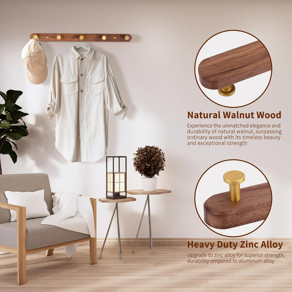 Wall Mounted Coat Rack, Metal Wood, with 5 Hooks