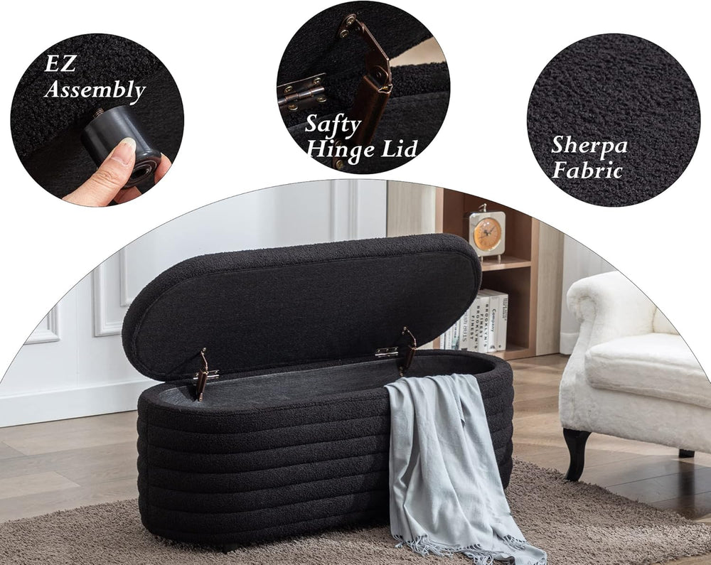Storage Ottoman Bench Upholstered Fabric Storage Bench End of Bed Stool with ...