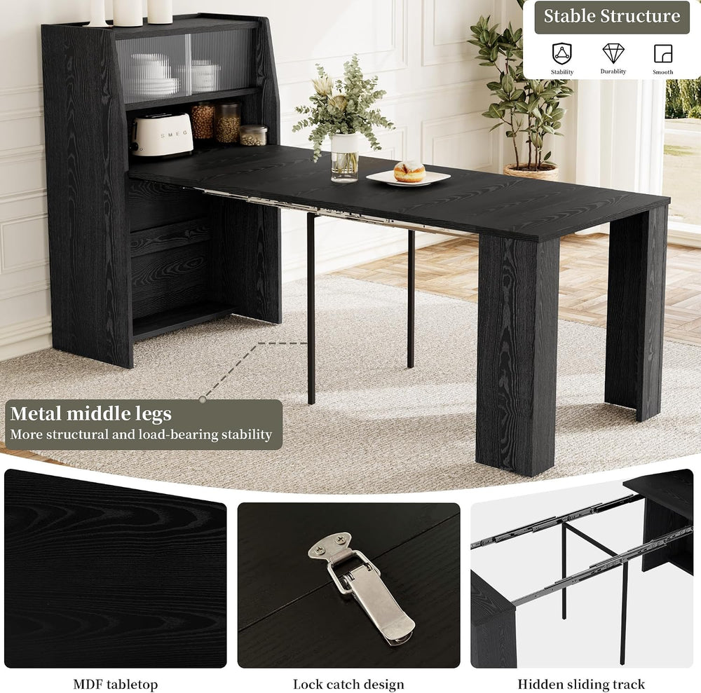 HIPIHOM 86.6" Extendable Dining Table for 4-6, MDF, Storage Cabinet | Re...