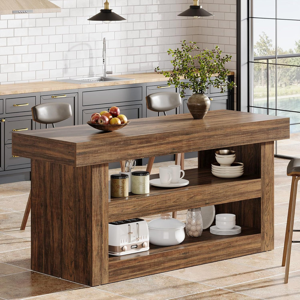 Tribesigns 55-Inch Kitchen Island with Storage, Farmhouse 3-Tier Stationary I...