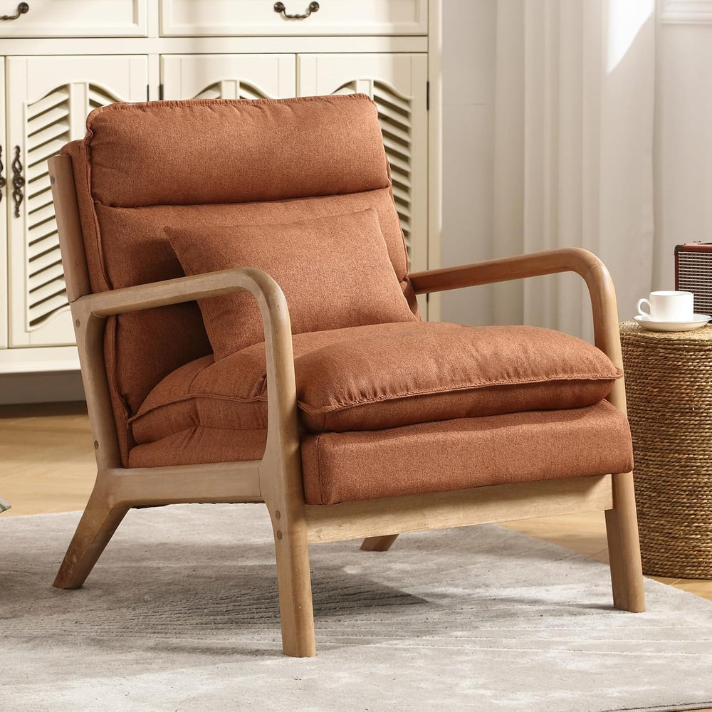 INZOY Mid Century Modern Accent Chair with Wood Frame, Upholstered Reading Ar...