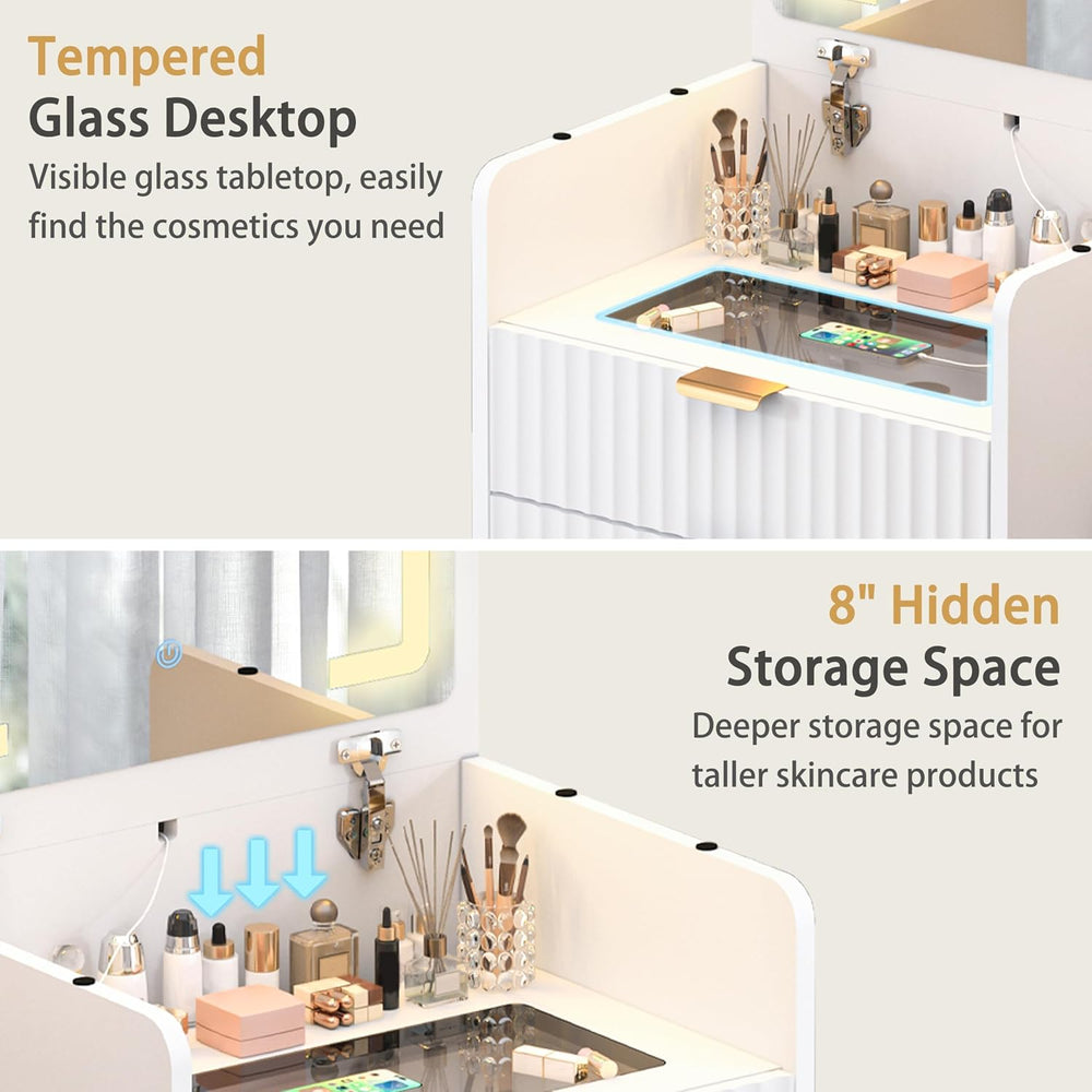 3 in 1 Vanity Desk with Flip Top Mirror and Lights, Small Makeup Vanity with ...