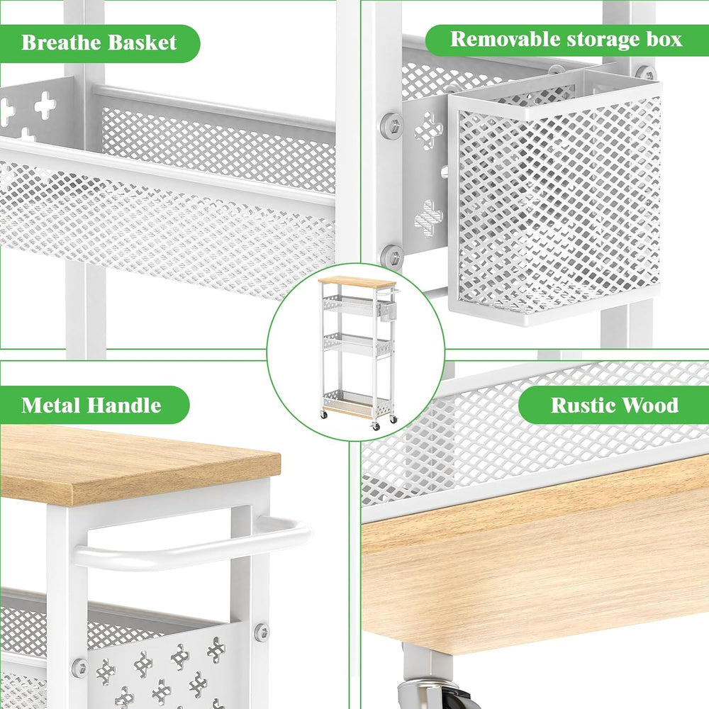 4 Tier Slim Rolling Cart Bathroom Organizer and Storage with Wheels | Narrow ...