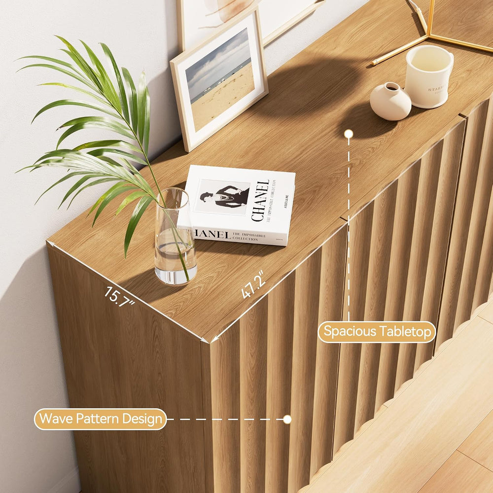 Fluted Sideboard Buffet Cabinet with Storage, 31.5" W, Natural Oak