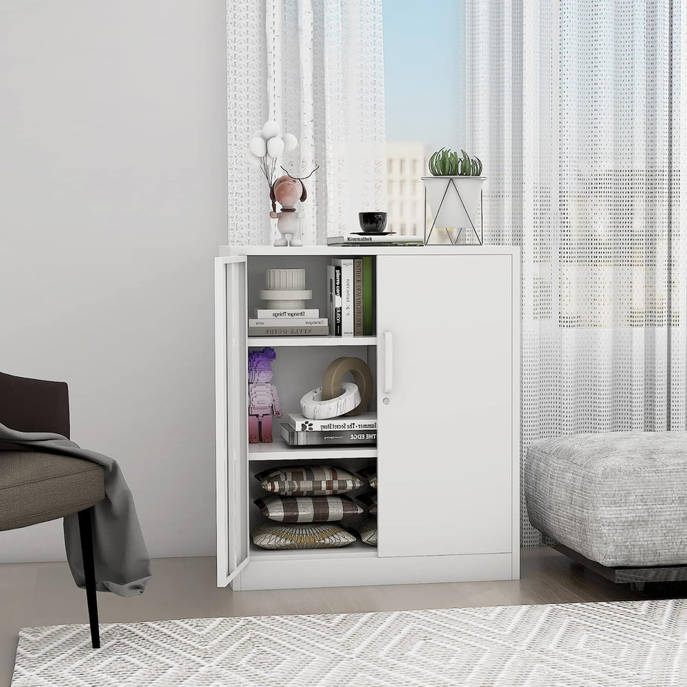 Metal Storage Cabinet, Lockable Steel Storage Cabinet with 2 Doors and Shelve...