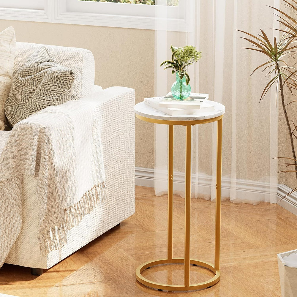 C Shaped End Table, Couch Side Tables for Living Room, Round Sofa End Table w...