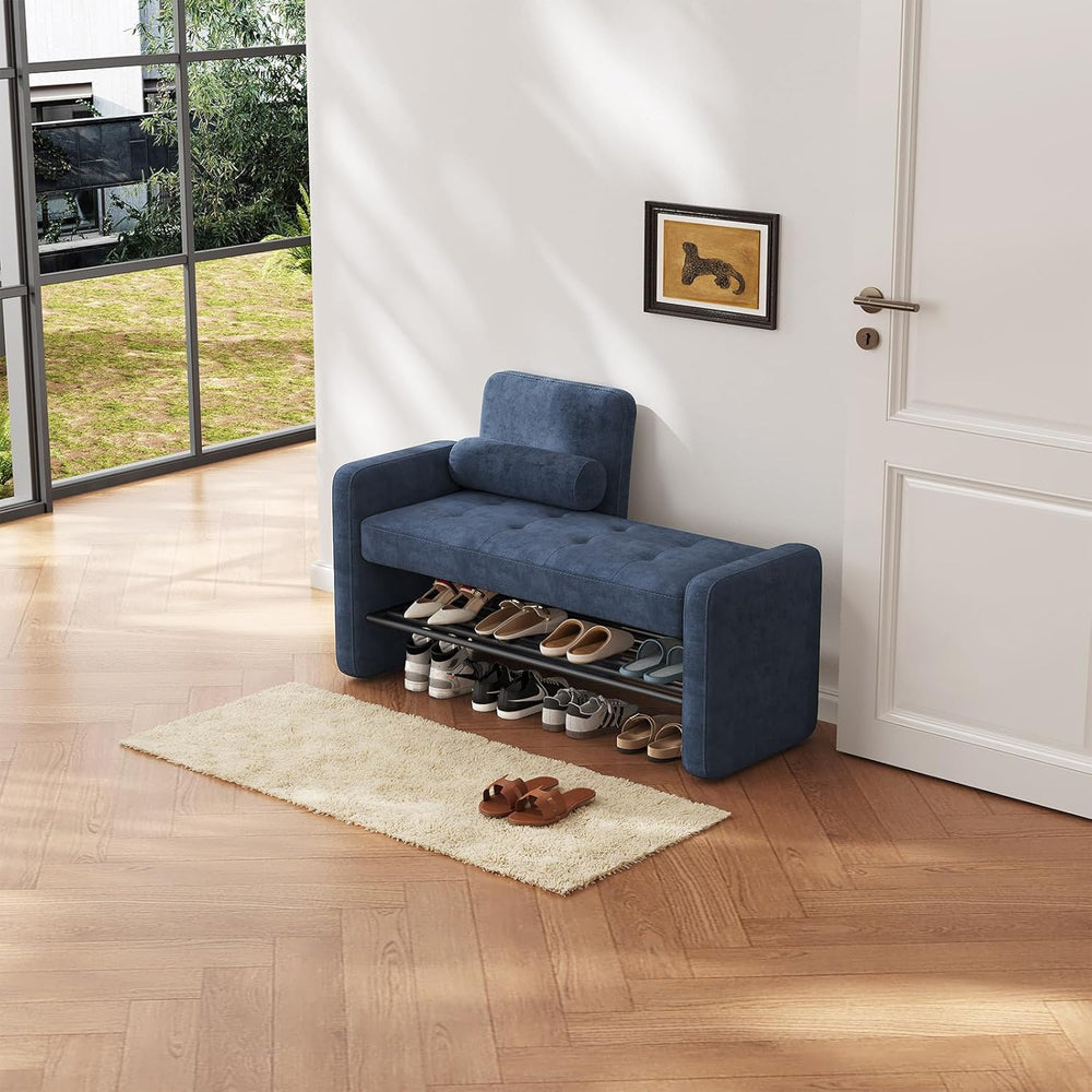 40.94" Entryway Shoe Rack with Cushion Padded Seat, 2-Tier Shoe Bench wi...