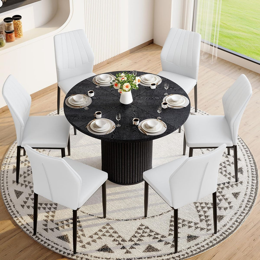 Round Dining Table Set for 6, Black Kitchen Table Set for 6 with 42''...
