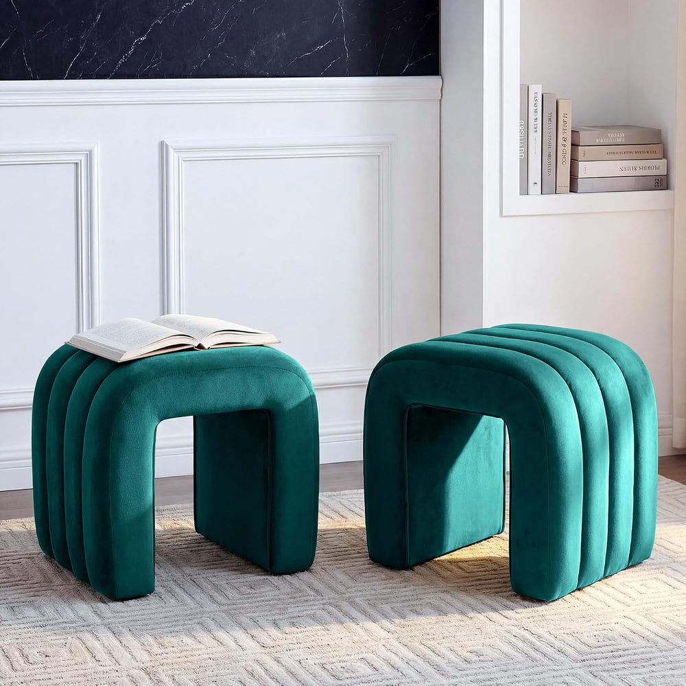 Flouki Small Ottoman Set of 2, Vanity Stools with Aesthetic Channel Tufted, O...