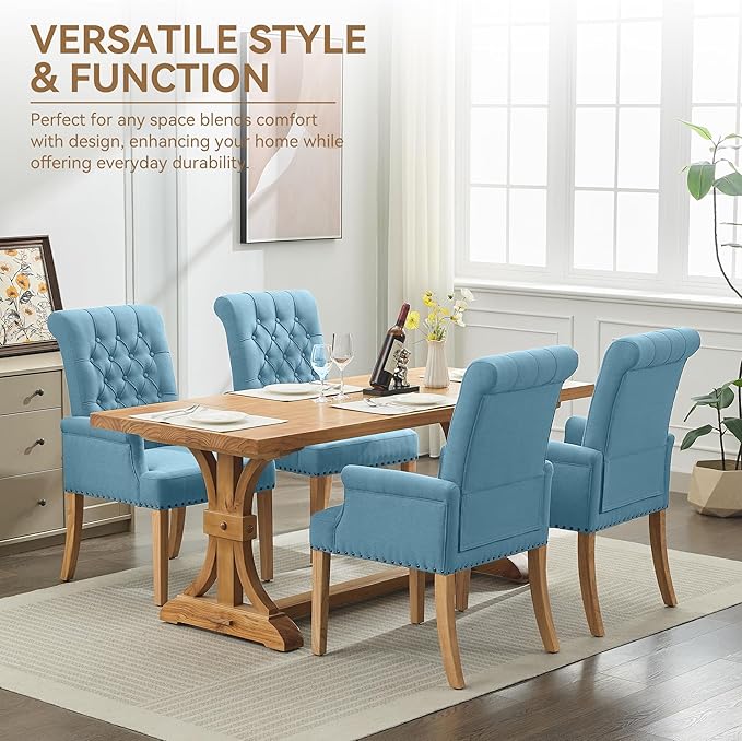 Fabric Dining Chair with Arms, Upholstered Tufted High Back Dining Room Chair...