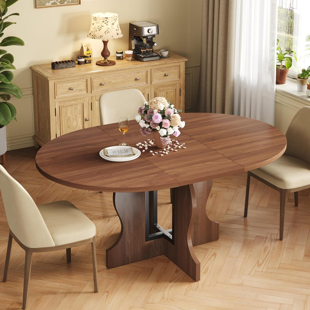 Mondeer Extendable Round Dining Table for 4-6, 43.3"-59" Oval Dinin...