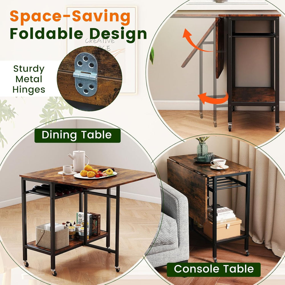 Giantex Folding Dining Table with 5 Wheels, Extendable Bar Tables with Wine R...