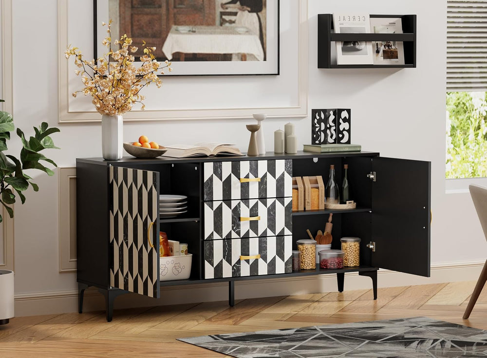 Anbuy Marble Buffet Cabinbet with Storage and 3 Drawers Sideboard Faux Marble...