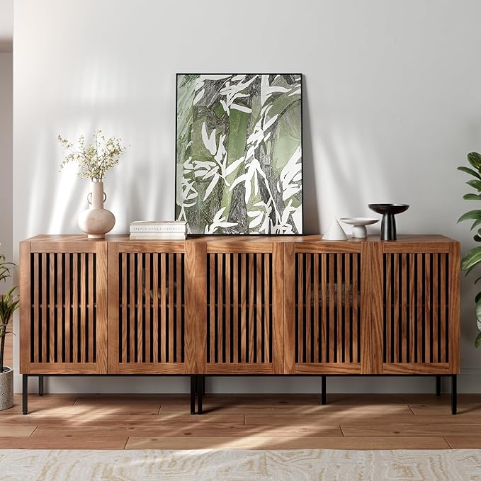 Farmhouse TV Stand for TVs up to 85 inch, 2 in 1 Entertainment Center TV Cons...
