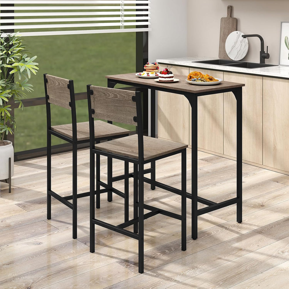GOFLAME 3-Piece Bar Table Set, Counter Height Pub Table & 2 Barstools wit...