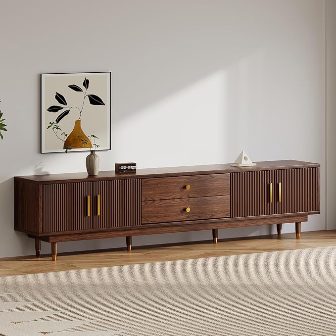 Mid Century Modern TV Stand for 100 inch TV, 94.5" Walnut TV Console wit...