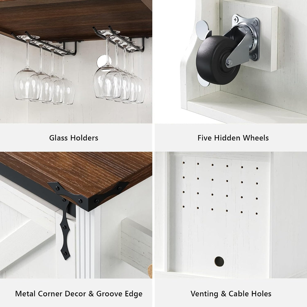Merax 72" Farmhouse Rolling Kitchen Island with Drop Leaf, White | Coffe...