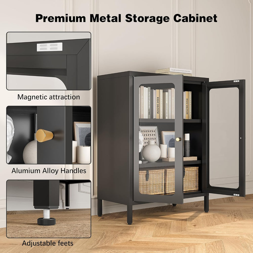 Bevivog Small Display Cabinet with Glass Doors Metal Floor Cabinet