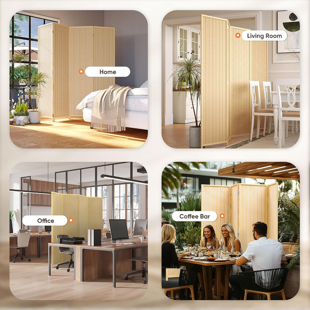 JOSTYLE Room Divider 4 Panel Folding Privacy Screen, Woven Bamboo, Wooden