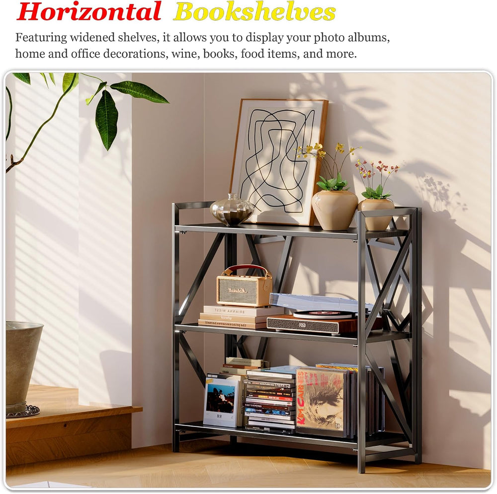 UDD No Assembly Wide Folding Bookshelf, 34" H x 30.9" W, 3 Tier Fol...