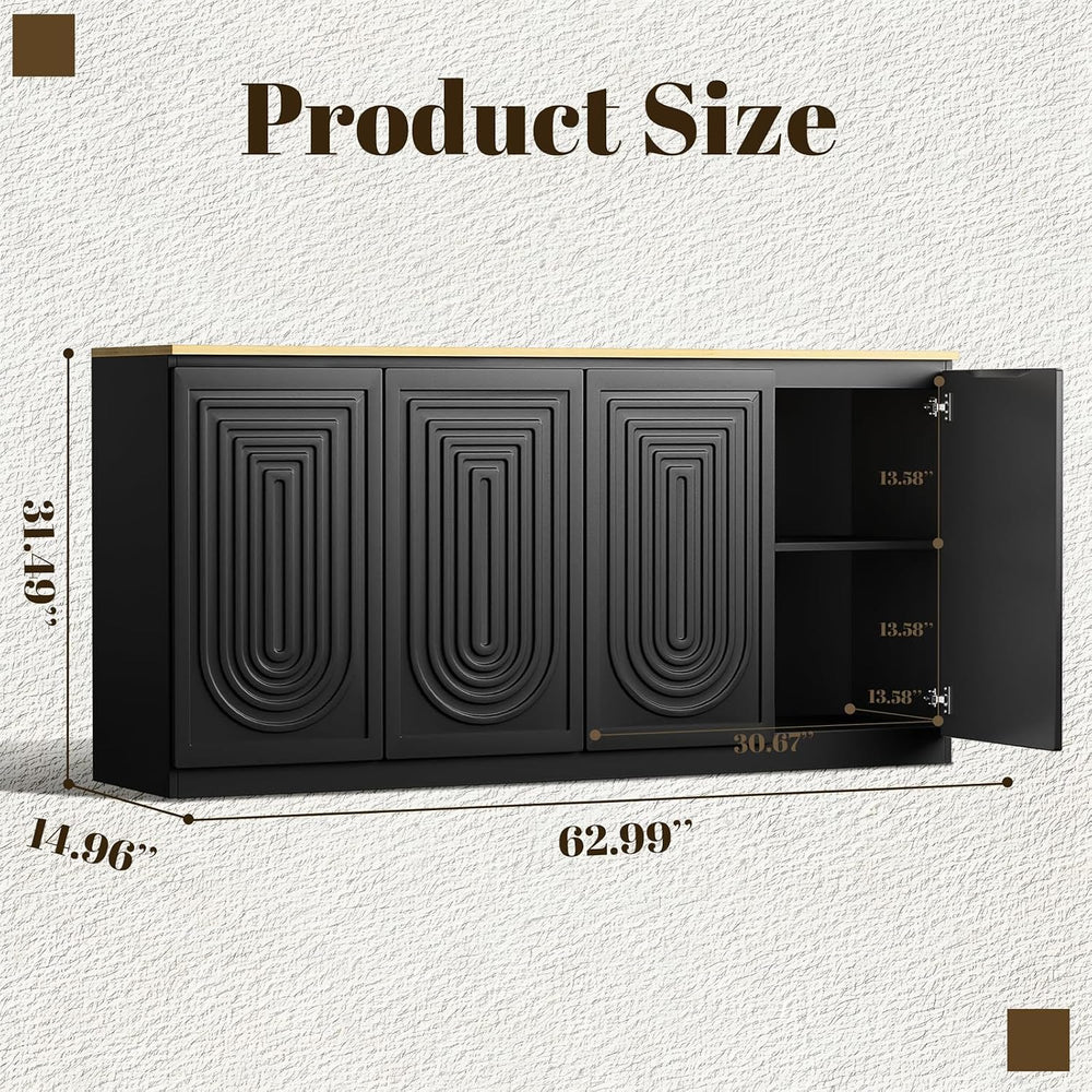 63" Fluted Sideboard Buffet Cabinet with Storage,Large Modern Accent cre...