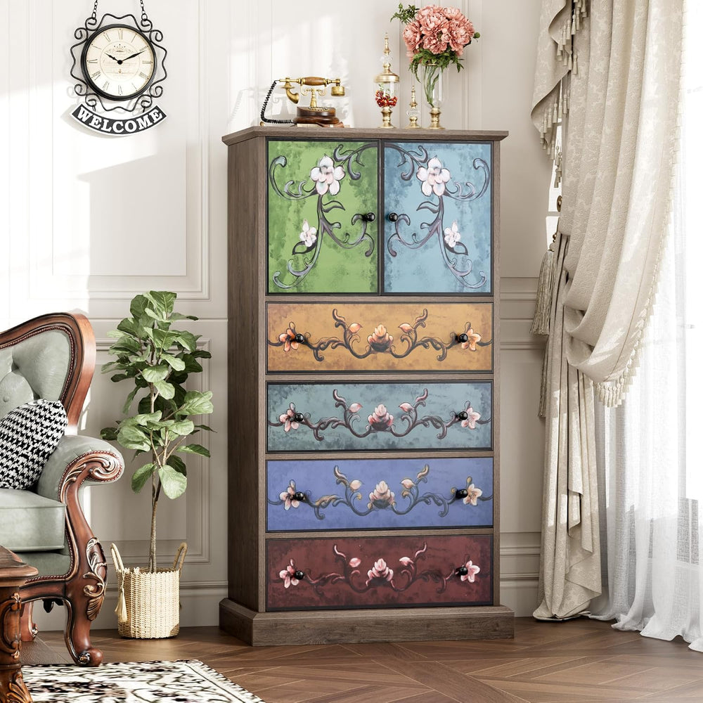 50" H Boho Dresser Vintage Dresser, 4 Drawer Dresser for Bedroom