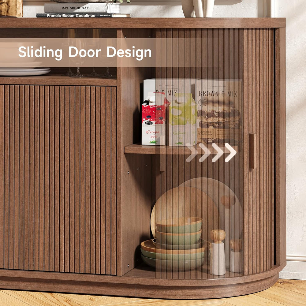 63" Sideboard Buffet Cabinet with Storage, Modern Fluted Accent Credenza...
