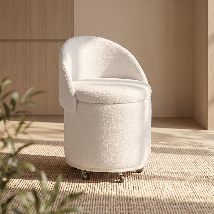 LukeAlon Storage Ottoman with Wheels, White