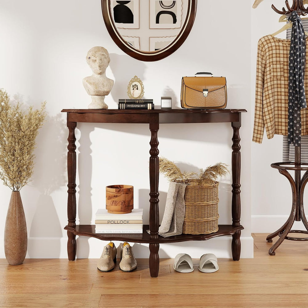 GOFLAME Half Moon Entryway Table, Retro Console Table with Storage Shelf &...