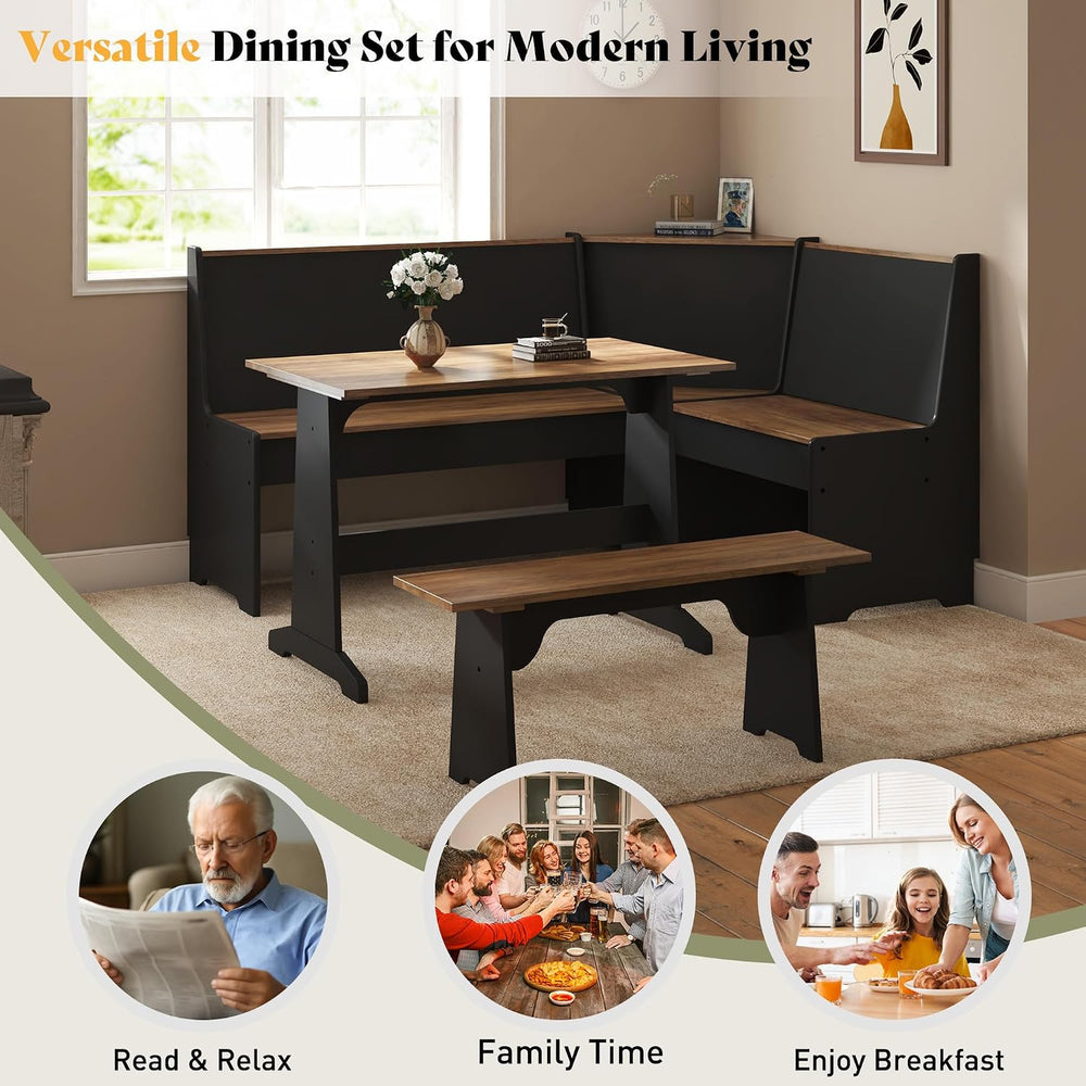 AMERLIFE 3-Piece Corner Dining Set with Hidden Storage, Black Oak | Dining Se...