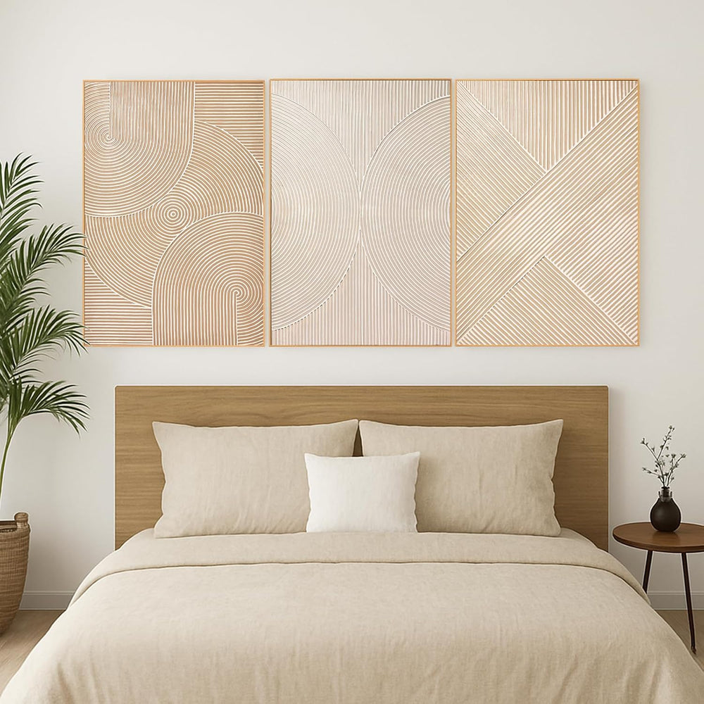 Zessonic Large Neutral Textured 3D Abstract Boho Wall Art,24"x36"x3...