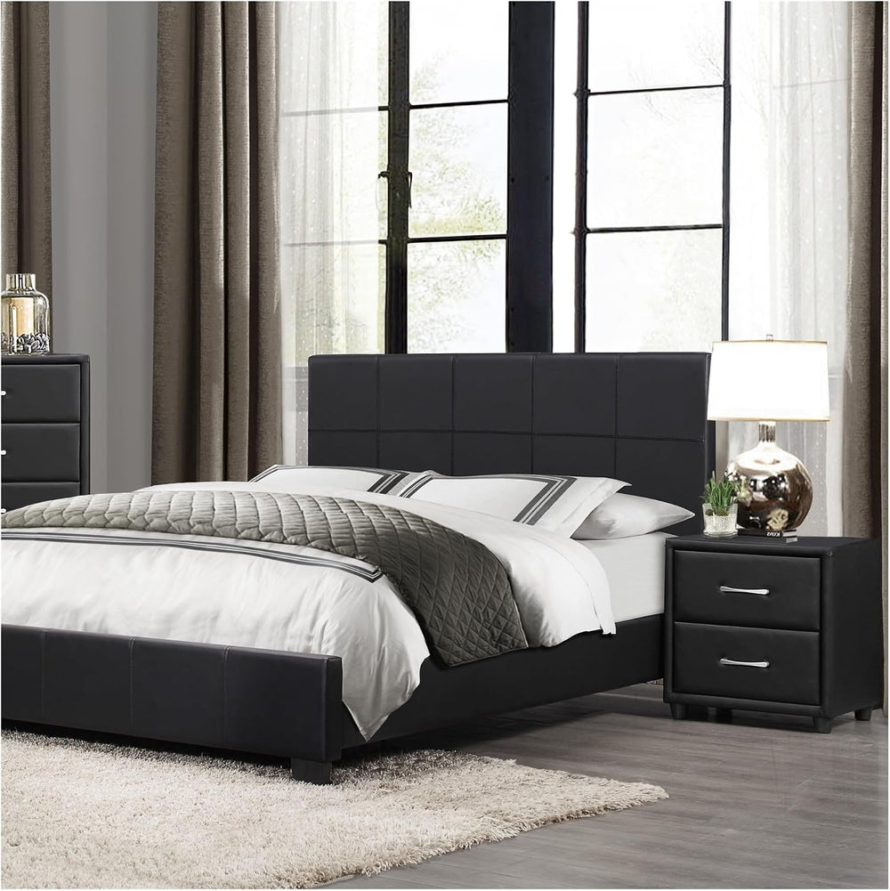 Contemporary Durable Faux Leather Covering Nightstand of Drawers Silver Tone ...