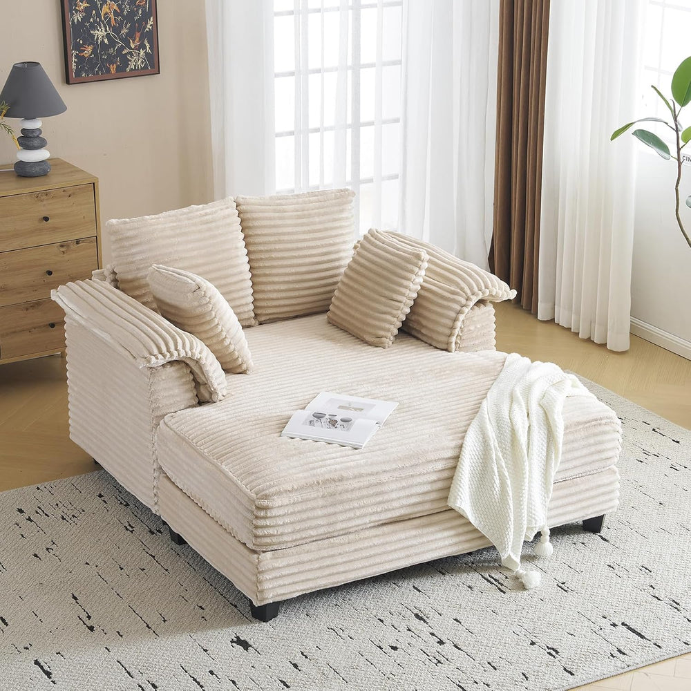VINGLI 56" Oversized Chaise Lounge Chair, Beige Comfy Corduroy Chaise So...
