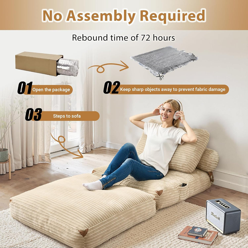 Foldable Sofa Bed,Boneless Convertible Chair Bed with Pillow,Beige