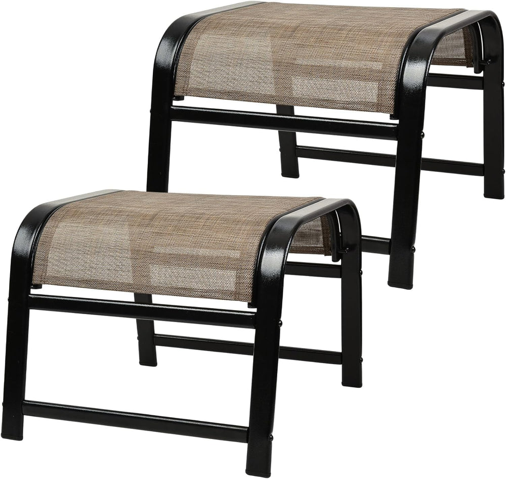 Outdoor Ottoman Patio Footstool 2 Set Modern Breathable Metal Frame Foot Rest...