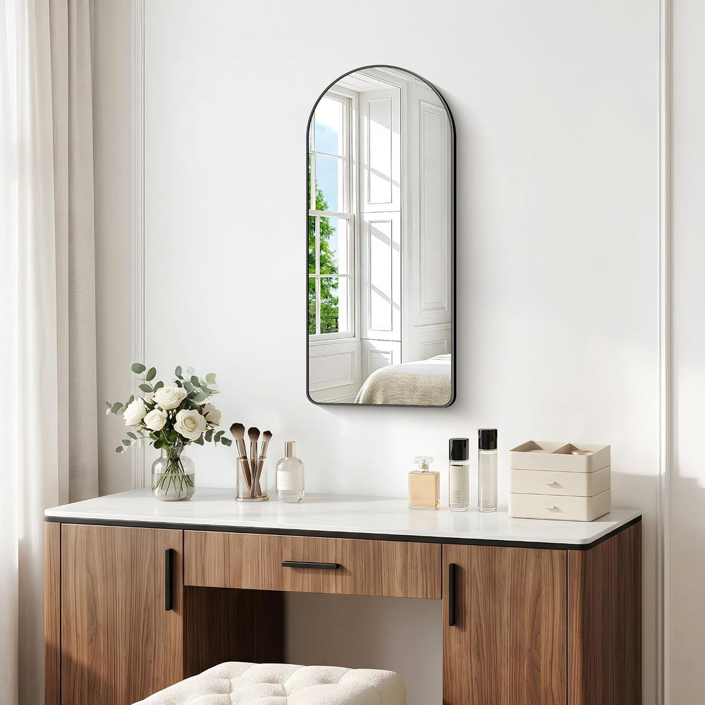 BONEWEI Arched Wall Mirror,18x36 inch Black Arched Mirror Bathroom,Vanity Mir...