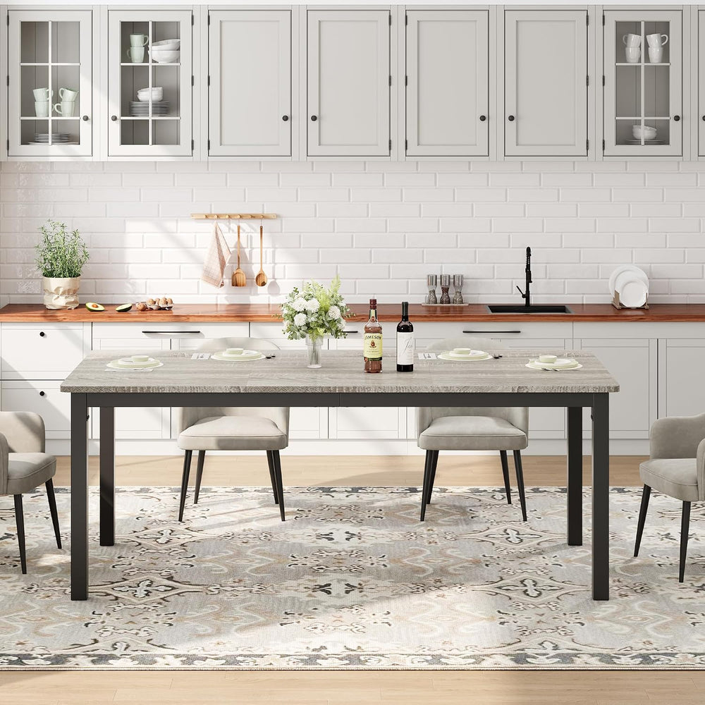 71" Large Industrial Dining Table, Rectangular Wooden Table with Sturdy ...