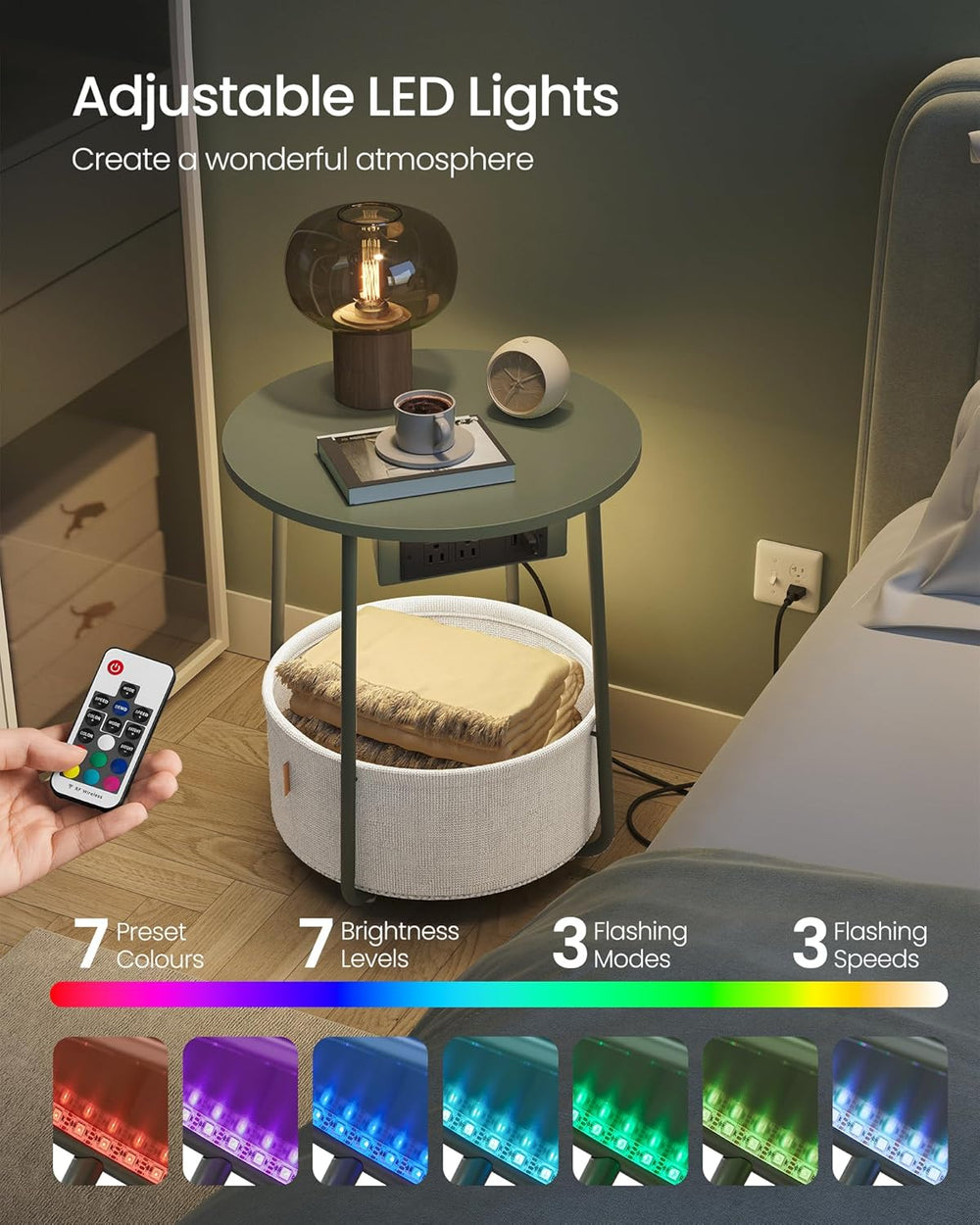 VASAGLE LILEA Collection - Side Table with Charging Station, Round End Table ...